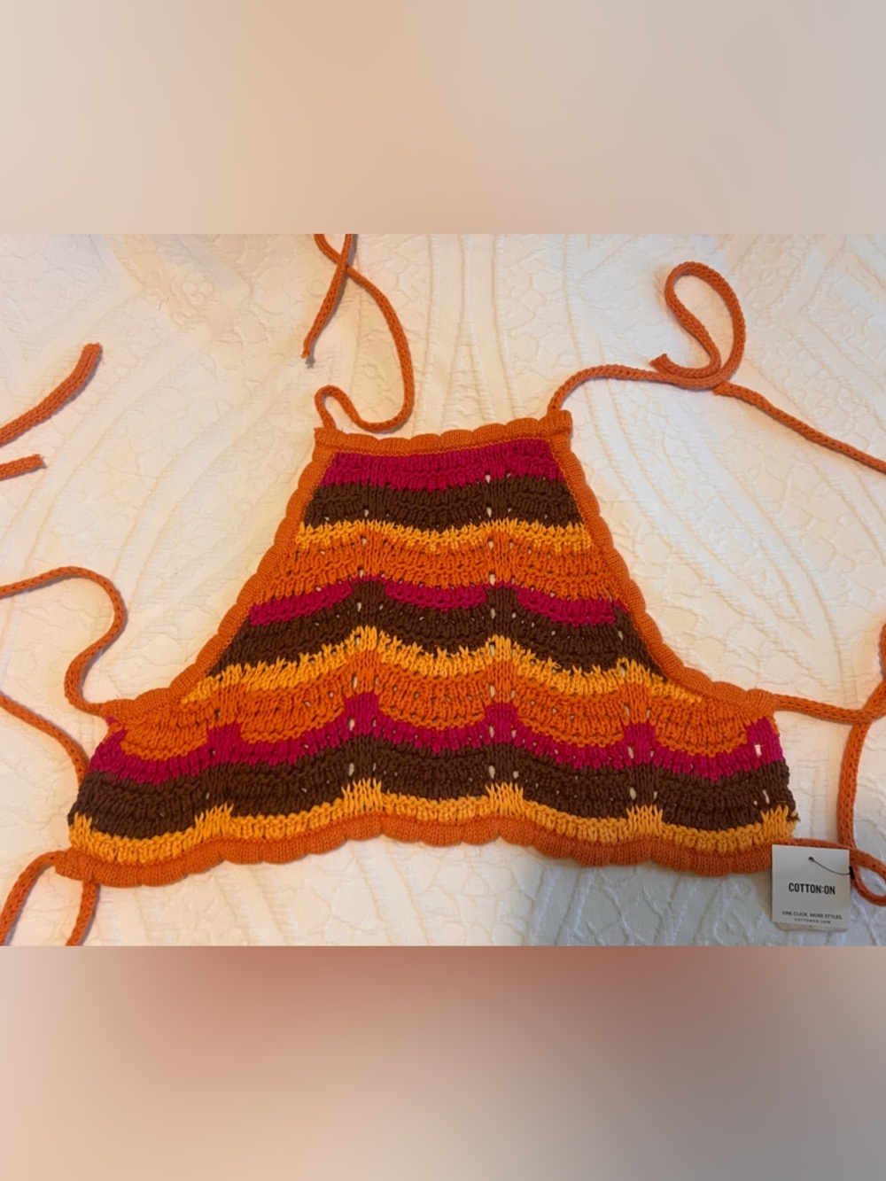 Cotton On Multicolor Knit Crop Top - Orange, Pink, Brown, Yellow